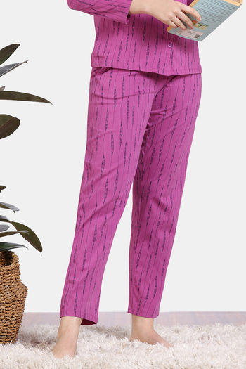 Buy Zivame Peeking Barks Knit Cotton Pyjama - Rose Violet